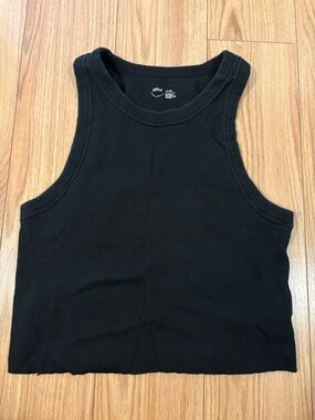 aerie Black Ribbed Crewneck Tank